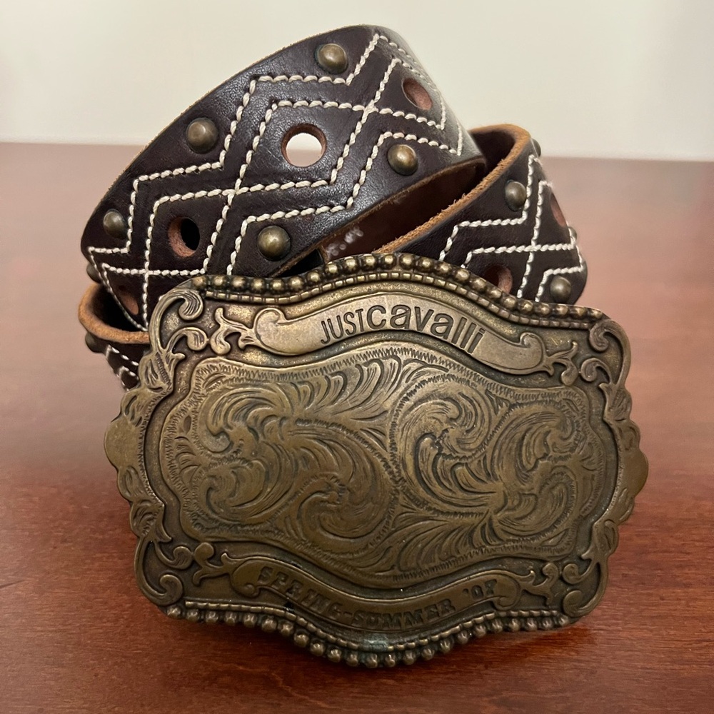 Just Cavalli SS07 Archive Western Studded Leather Belt Made in Italy - Picture 4 of 15